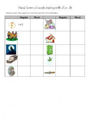 English Worksheet: Plural forms of words ending with -f or -fe