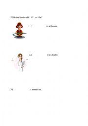 English Worksheet: Jobs (Fill in the blanks with He/ She)