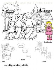 English Worksheet: Goldilocks and 3 little bears