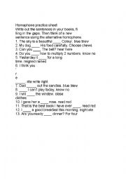 English Worksheet: homophones