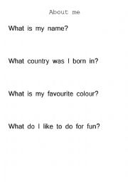 English Worksheet: About Me