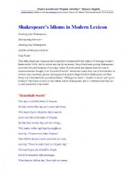 English Worksheet: Shakespeares idioms for modern situations