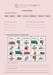 English Worksheet: Days of the week and school timetable