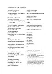 English Worksheet: Hall of Fame, song and exercises