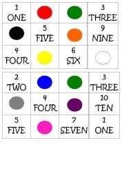 English Worksheet: Bingo: Numbers and Colours