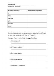 English Worksheet: Possessive Adjectives