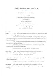 English Worksheet: analysis poem by E. Dickinson : Much Madness Is Divinest Sense