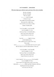 English Worksheet: Youre beautiful - James Blunt