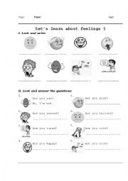 English Worksheet: lets learn about feelings