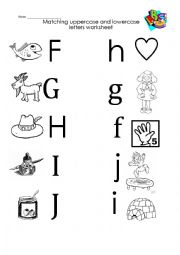 English Worksheet: F-to I uppercase and lowercase letters matching
