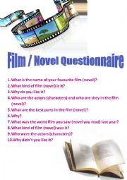 English Worksheet: Film / Novel Questionnaire