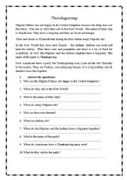 English Worksheet: Thanksgiving