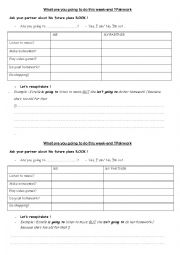 English Worksheet: Pairwork future plans