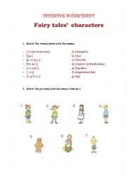 Speaking worksheet/Fairy tales characters