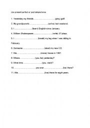 English Worksheet: present perfect vs. past simple