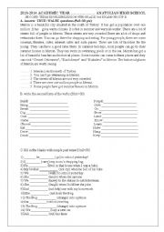 English Worksheet: 9th grade exam group B