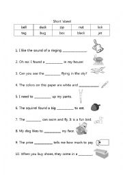 English Worksheet: Short Vowel - Fill in the Blank