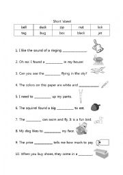 Short Vowel - Fill in the Blank