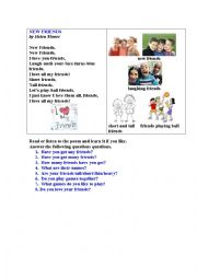 English Worksheet: NEW FRIENDS (A  short illustrated poem)