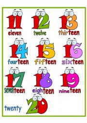 English Worksheet: Cardinal Numbers Poster from 11 to 20