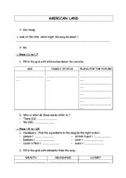 English Worksheet: American land