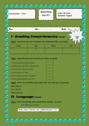 English Worksheet: Full term test 1 for 8th pupils 