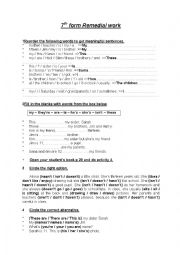 English Worksheet: 7th form remediam work activities 