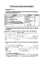 English Worksheet: 7th form end of term exam number 1