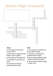 English Worksheet: Bonfire Night crossword