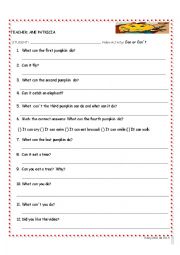 English Worksheet: Can or cant abilities 
