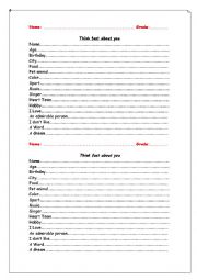 English Worksheet: Think fast about you