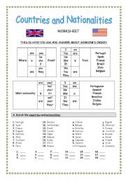 English Worksheet: Countries and nationalities