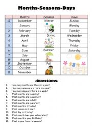 English Worksheet: Months-Seasons-Days