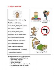 English Worksheet: IF DOGS COULD TALK (an illustrated poem)