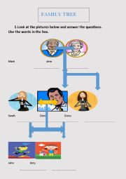 English Worksheet: Family Tree + answer key