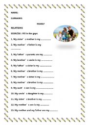 English Worksheet: FAMILY RELATIONS FOR YOUNG LEARNERS