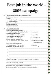 English Worksheet: Best job in the world campaign