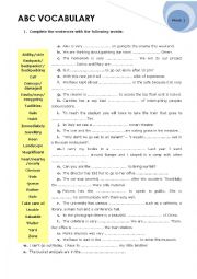 English Worksheet: ABC VOCABULARY WEEK 1