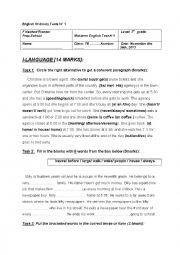 English Worksheet: Grade seven mid-term test n1 , Tunisian textbooks 