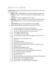 English Worksheet: Identifying the Types of Figurative Language