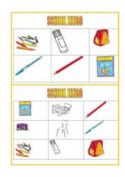 English Worksheet: school bingo