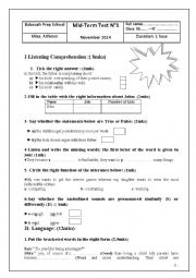 English Worksheet: Mid-Term Test n1 9th form