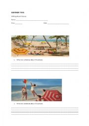 Sentence Writing Activity - Summer Time