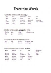 English Worksheet: transition words