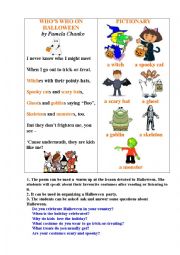 English Worksheet: HALLOWEEN COSTUMES (an illustrated poem + questions to discuss)