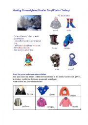 English Worksheet: Winter clothes (an illustrated poem + questions)