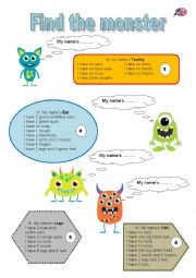 English Worksheet: Find the monster