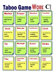 English Worksheet: Taboo Card (Guessing game) : Work 2 (Adult/Basic)