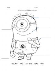 English Worksheet: Minion parts of the body