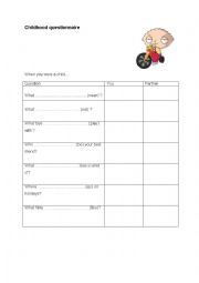 English Worksheet: CHILDHOOD QUESTIONNAIRE